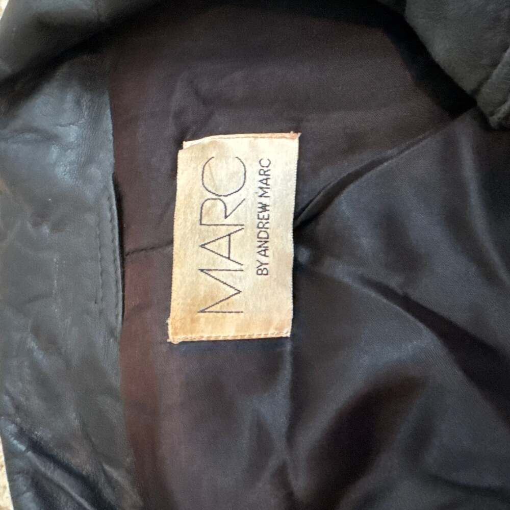 Vintage Andrew Marc Black Leather Bomber Jacket with Removable Fur Vest
